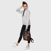 Рюкзак с принтом Разлом неоновых плит в трехмерном для женщины, вид на модели спереди №4. Цвет основы: белый