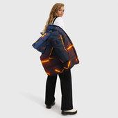 Куртка с принтом Разлом неоновых плит в трехмерном для женщины, вид на модели спереди №3. Цвет основы: черный