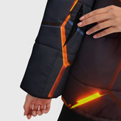 Куртка с принтом Разлом неоновых плит в трехмерном для женщины, вид на модели спереди №4. Цвет основы: черный