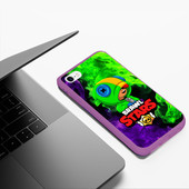 Чехол для iPhone 6/6S Plus матовый с принтом BRAWL STARS LEON | ЛЕОН ОГОНЬ для любого человека, вид спереди №5. Цвет основы: фиолетовый