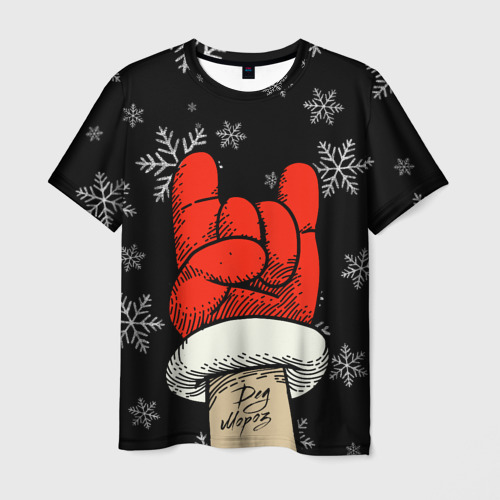 Мужская футболка с принтом Рок Дед Мороз, вид спереди №1