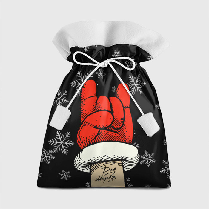 Подарочный мешок с принтом Рок Дед Мороз, вид спереди №1