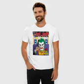 Футболка из премиального хлопка с принтом Joker для мужчины, вид на модели спереди №2. Цвет основы: белый