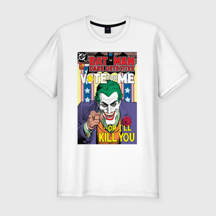 Мужская приталенная футболка из хлопка с принтом Joker, вид спереди №1