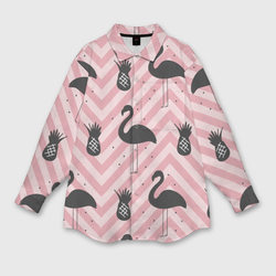 Черный фламинго арт – Мужская рубашка oversize 3D с принтом купить