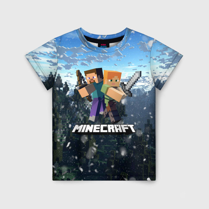 Детская футболка с принтом Minecraft / Майнкрафт, вид спереди №1