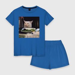 Мемная картинка с котом – Женская пижама с шортиками хлопок с принтом купить со скидкой в -15%
