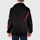 Куртка с принтом Mass Effect N7 для мужчины, вид на модели сзади №2. Цвет основы: белый