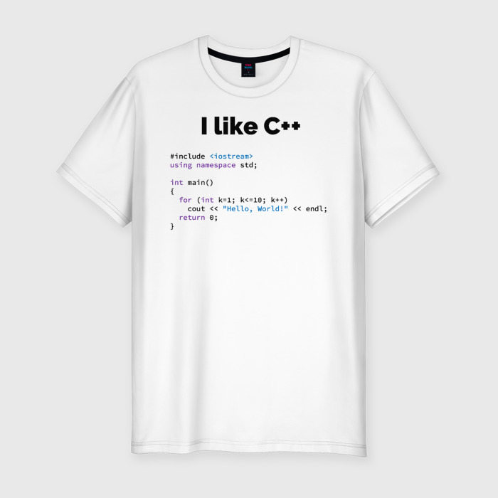 Мужская приталенная футболка из хлопка с принтом Мне нравится C+, вид спереди №1