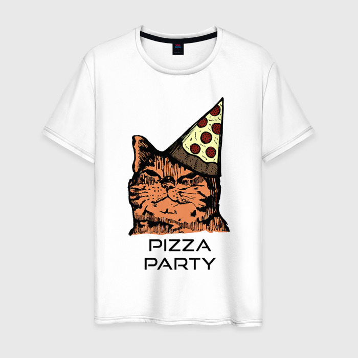 Мужская футболка из хлопка с принтом Pizza party, вид спереди №1