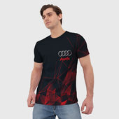 Футболка с принтом Audi Ауди для мужчины, вид на модели спереди №2. Цвет основы: белый