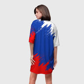 Платье с принтом РОССИЯ ТРИКОЛОР для женщины, вид на модели сзади №2. Цвет основы: белый