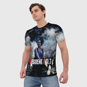 Футболка с принтом Resident evil 3 для мужчины, вид на модели спереди №2. Цвет основы: белый