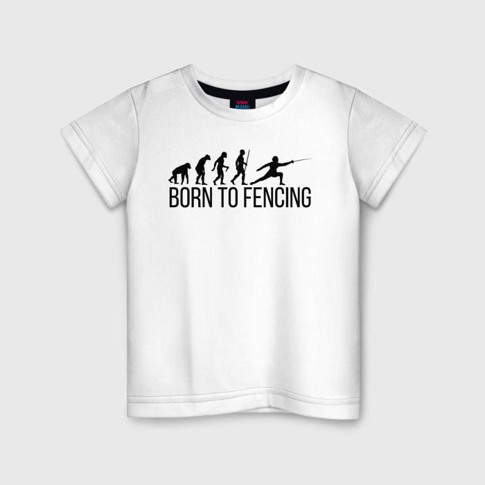 Детская футболка из хлопка с принтом Born to Fencing, вид спереди №1