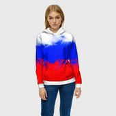 Толстовка с принтом Россия для женщины, вид на модели спереди №2. Цвет основы: белый
