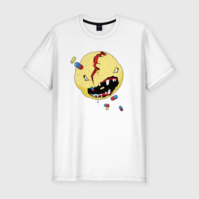 Мужская приталенная футболка из хлопка с принтом Cyberpunk 2077 Smile, вид спереди №1