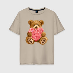 Плюшевый медведь с сердечком – Женская футболка хлопок Oversize с принтом купить со скидкой в -16%
