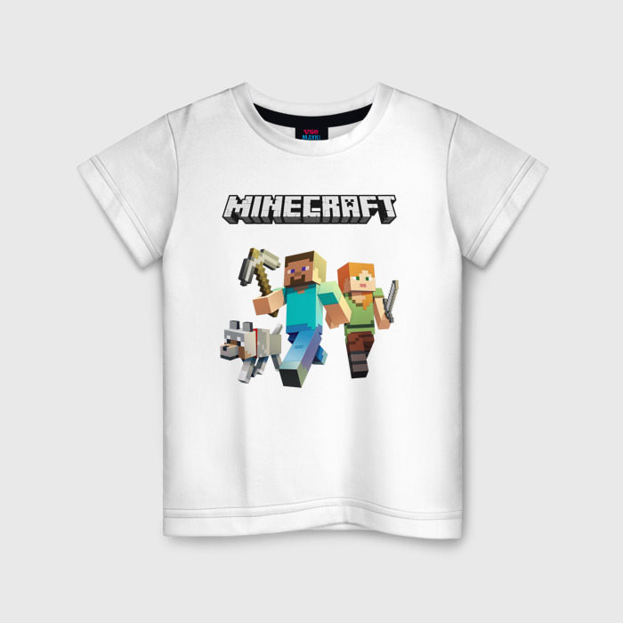Детская футболка из хлопка с принтом MINECRAFT | МАЙНКРАФТ, вид спереди №1