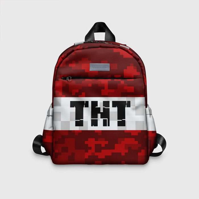 Детский рюкзак с принтом Minecraft TNT Майнкрафт ТНТ, вид спереди №1