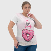 Футболка с принтом Пончик сердечко для женщины, вид на модели спереди №4. Цвет основы: белый