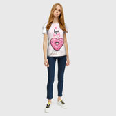 Футболка с принтом Пончик сердечко для женщины, вид на модели спереди №3. Цвет основы: белый