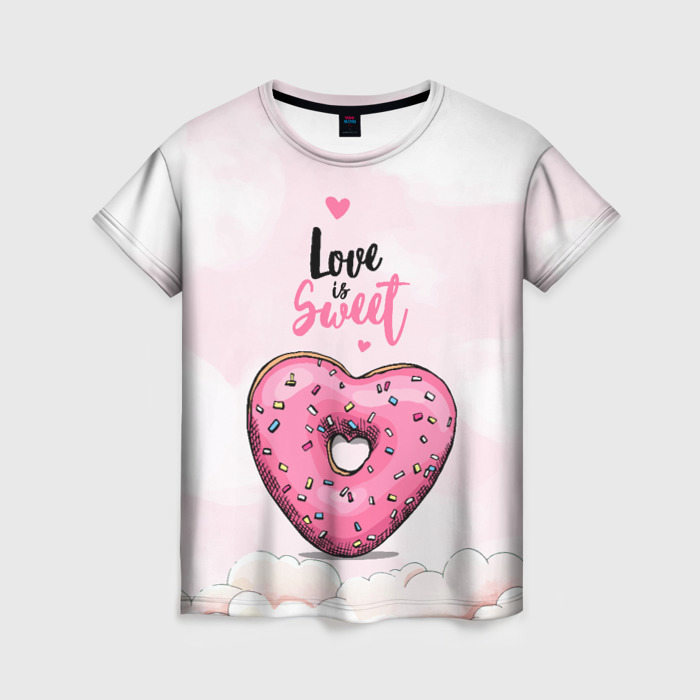 Женская футболка с принтом Пончик сердечко, вид спереди №1