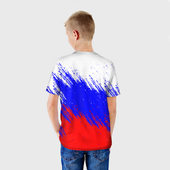 Футболка с принтом Россия для ребенка, вид на модели сзади №2. Цвет основы: белый