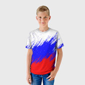Футболка с принтом Россия для ребенка, вид на модели спереди №2. Цвет основы: белый