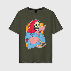 Скелетор дежит кота – Женская футболка хлопок Oversize с принтом купить со скидкой в -16%