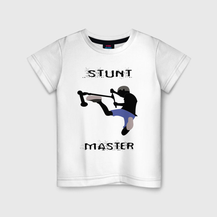 Детская футболка из хлопка с принтом Самокат фристайл Stunt Master, вид спереди №1
