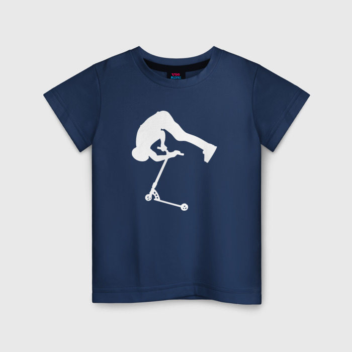 Детская футболка из хлопка с принтом Самокат фристайл Pro rider, вид спереди №1