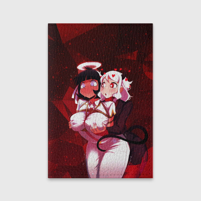 Обложка для паспорта матовая кожа с принтом Хеллтейкер — секси демоны Азазель и Модеус, вид спереди №1
