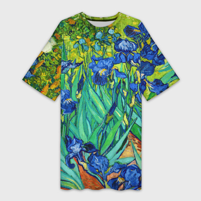 Платье-футболка с принтом Ирисы Ван Гога, вид спереди №1
