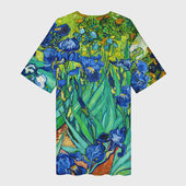 Платье с принтом Ирисы Ван Гога для женщины, вид сзади №1. Цвет основы: белый