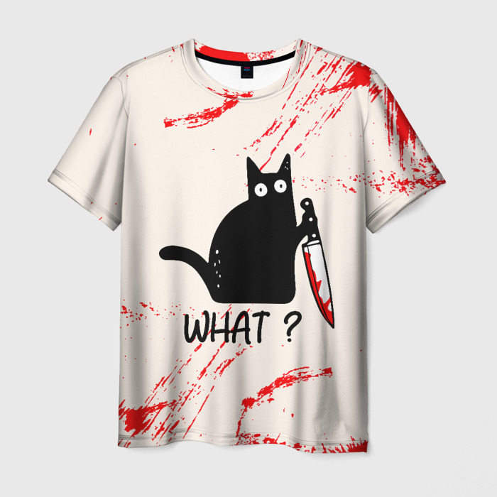 Мужская футболка с принтом What cat, вид спереди №1