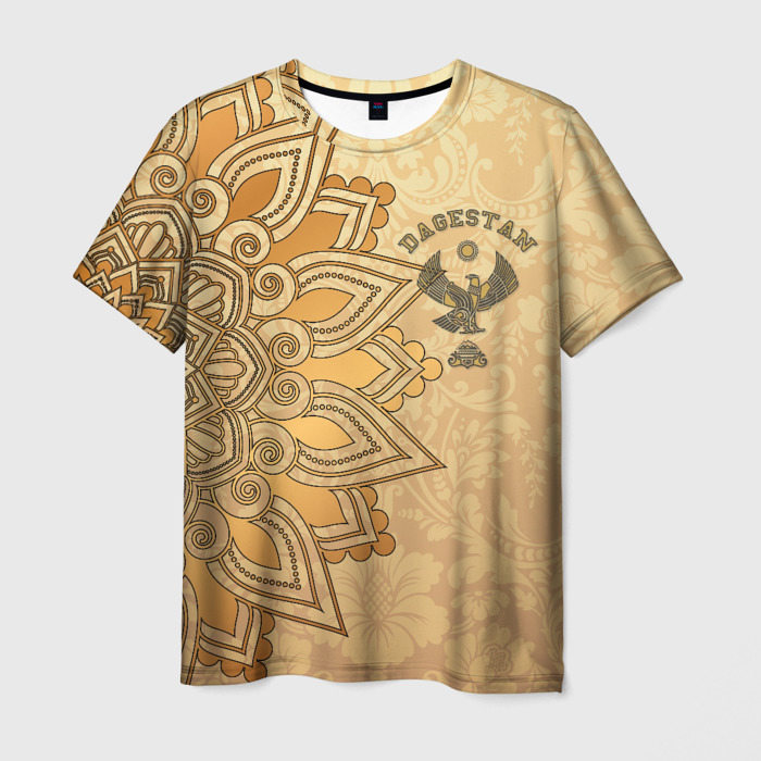 Мужская футболка с принтом Дагестан в золоте, вид спереди №1