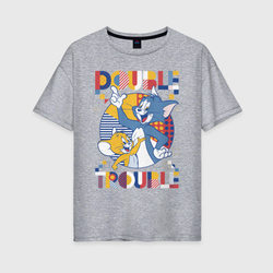 Double trouble Двойная проблема – Женская футболка хлопок Oversize с принтом купить со скидкой в -16%