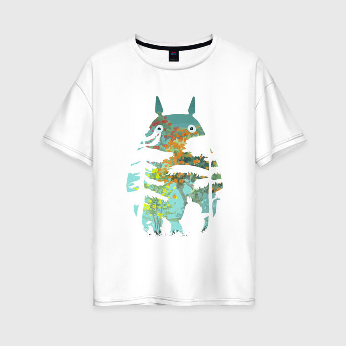 Женская футболка из хлопка Oversize с принтом Лесной Тоторо, вид спереди №1