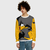 Свитшот с принтом Daffy Duck для мужчины, вид на модели спереди №2. Цвет основы: белый