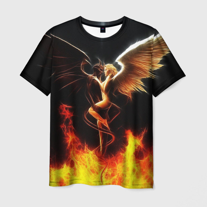Мужская футболка с принтом Angel and demon, вид спереди №1