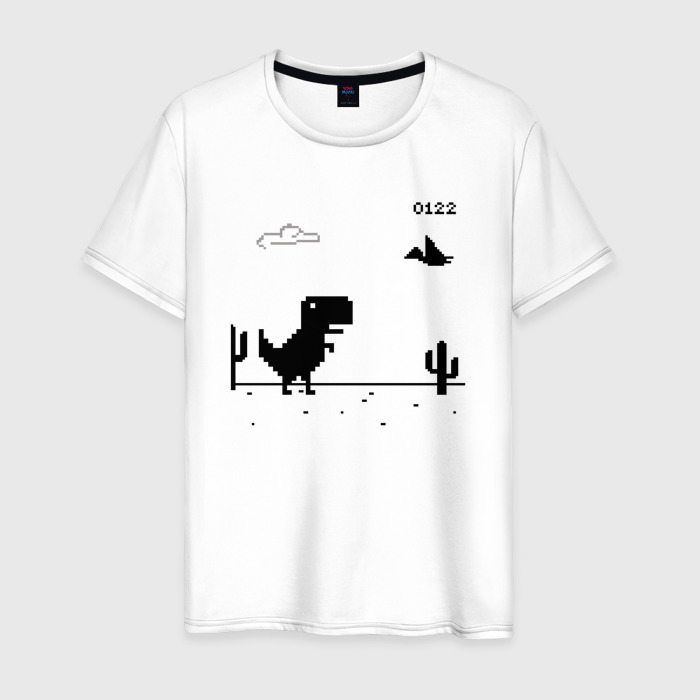 Мужская футболка из хлопка с принтом Google динозавр Poki, вид спереди №1
