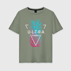 Ананас с надписью Ultra summer – Женская футболка хлопок Oversize с принтом купить со скидкой в -16%