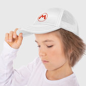 Кепка с принтом Марио для ребенка, вид на модели спереди №3. Цвет основы: белый
