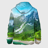 Куртка с принтом Альпийские горы для мужчины, вид сзади №1. Цвет основы: белый