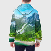 Куртка с принтом Альпийские горы для мужчины, вид на модели сзади №2. Цвет основы: белый