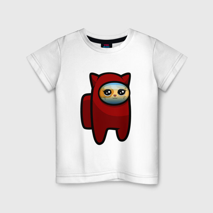 Детская футболка из хлопка с принтом Among us Cat, вид спереди №1