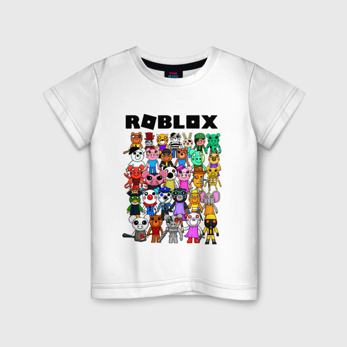 Детская футболка из хлопка с принтом ROBLOX PIGGY, вид спереди №1