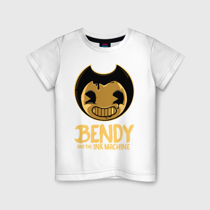 Детская футболка из хлопка с принтом Bendy And The Ink Machine, вид спереди №1