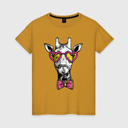 Жираф хипстер в очках в форме сердца – Женская футболка хлопок с принтом купить со скидкой в -20%