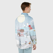 Рубашка с принтом Зимний дворик новогодний для любого человека, вид сзади №2. Цвет основы: белый